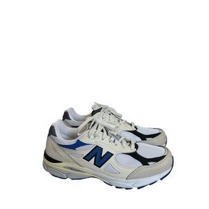 New Balance White Blue Black Mesh Lace-Up Sneakers